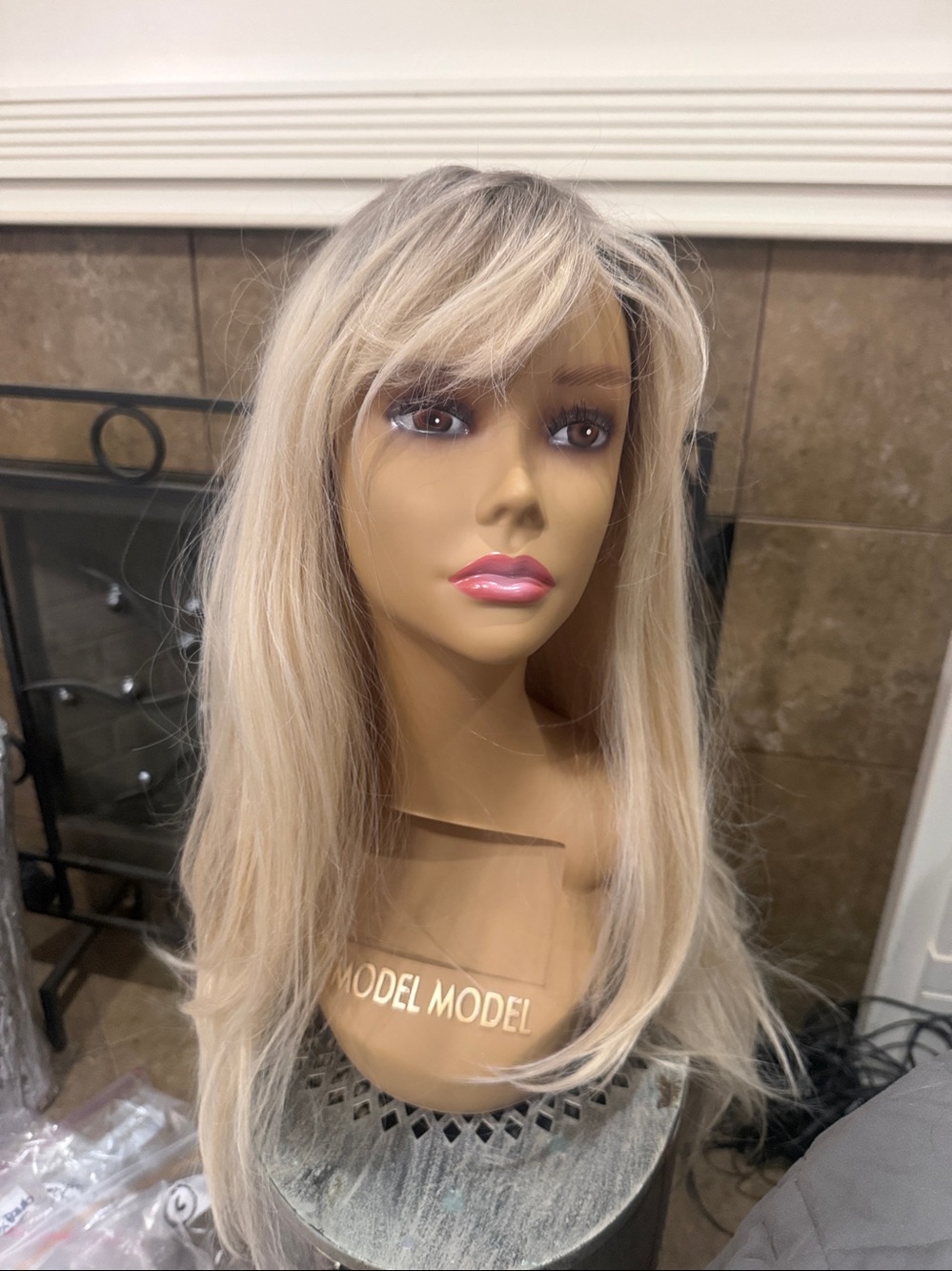 Blonde Long Layered Women's Wig with Bangs
